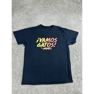 Vamos gatos Shirt Mens Large Black Orange Short Sleeve Casual Crewneck